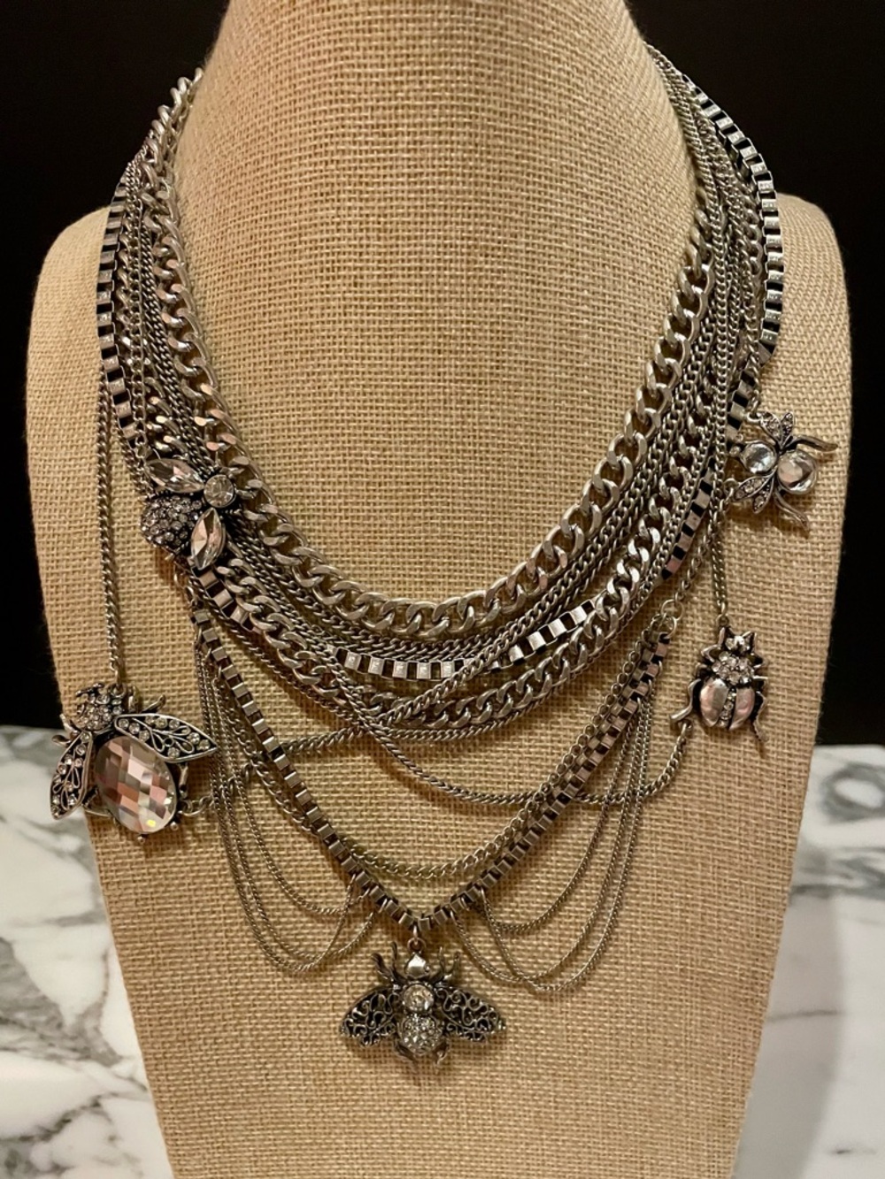 Mythologie Multi-Layer Silver Bee & Insect Charm Necklace